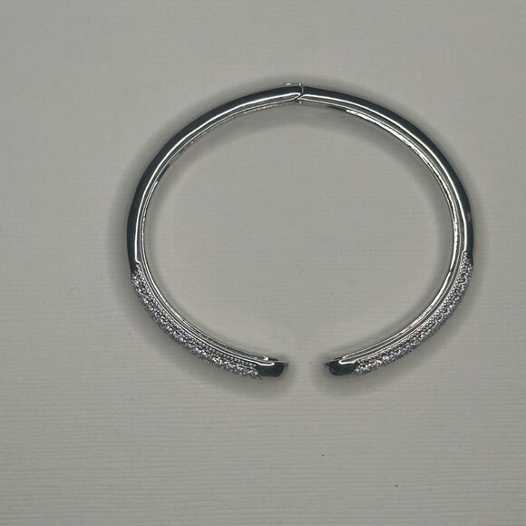 Neiman Marcus 14K White Gold Plated Cubic Zirconia Pave Bangle Cuff Bracelet - Picture 5 of 6